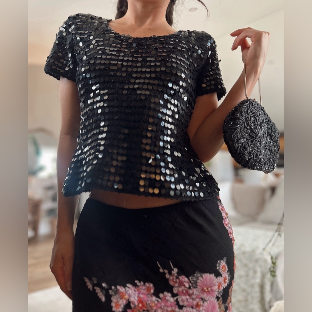 Vintage 1990s Full Sequin Wool Top